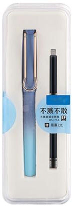 4pc-Student Fountain Pen Set Replaceable Ink Capsule Gradient Colour Fountain Pen - Blue (Erasable Blue)-EF Tip