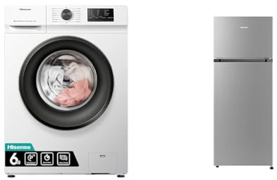 Hisense WFVC6010E - Lavatrice a Carica Frontale 6 Kg, 1000 rpm, 15 Programmi, Display LED & MTM55205SE Frigorifero Doppia Porta a Libera Installazione Modello 2022, 206 L, Silver