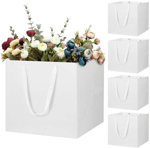 LVNRIDS 5 PCS Large Gift Bags, Extra Large Square Gift Bag 11.8 inch for Presents Cake Bouquets Wedding Flower Bridesmaid Christening Graduation Birthday Party White