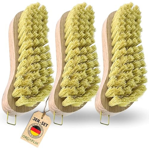 ORGAFLIX Scheuerbürste 3er-Set - Made in Germany - langlebige Borstenmischung, mittelhart - reinigungsbürste, handbürste, teppichbürste, schrubberbürste, putzbürste, wurzelbürste