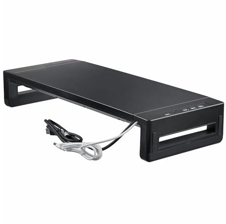 IGERCN Laptop Monitor Holder, RGB Computer Monitor Stands Riser Desk with USB3.0 Port Keyboard Mouse Storage Shelf Screen Rack with Drawer Monitor Shelf(Black without RGB)