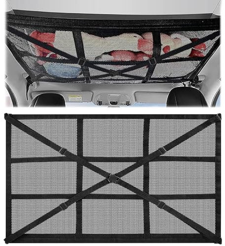 Large Capacity Black Cargo Net for Van, Double Storage Nets for Campervans, Adjustable Car Storage Net with Zipper, Car Camping Accessories for SUV Jeep Truck and Most Car Models