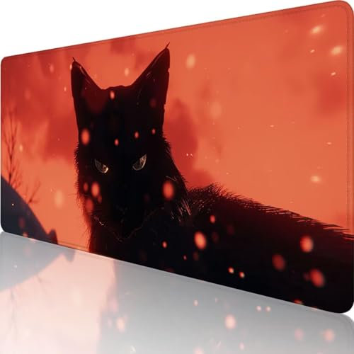 Red Gaming Mouse Pad Large 1500x800 mm, Cat Desk Mat Large Mouse Mat Stitched Edges, Extended Waterproof Mousepad, Non-Slip Rubber Base Gaming Mouse Pad XXL for PC Gaming Home Office,Gifts for Men 4-R