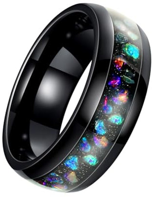 PAMTIER Frauen Edelstahl Paar Ring 8mm Star Ring Galaxie Opal Inlay Multi-Colored Hochzeit Aussage Band Schwarz Größe 65 (20.7)