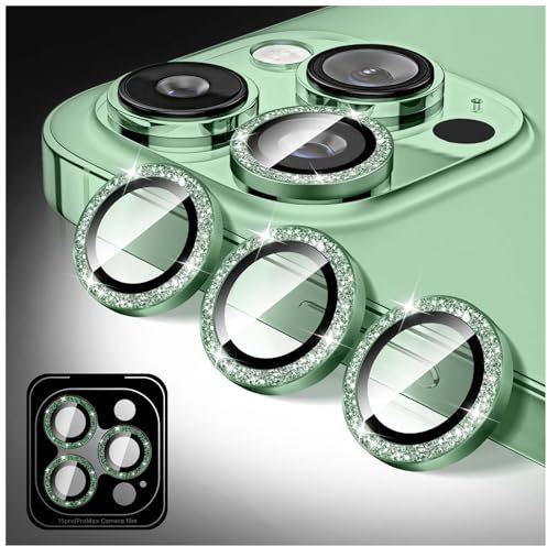 Kucheed Protector de Lente de Cámara Compatible con iPhone 11 Pro/iPhone 11 Pro Max, Brillantina Cubierta de Cámara de Cristal Moderada, Anillos Metálicos Individuales de Alineación Automática