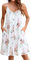 Enmain Robe ete Femme de Plage Florale Bretelles Spaghetti Robe Femme Chic et Elegant Décontractée Courte Col en V avec Poches Blanc/Rose XXL