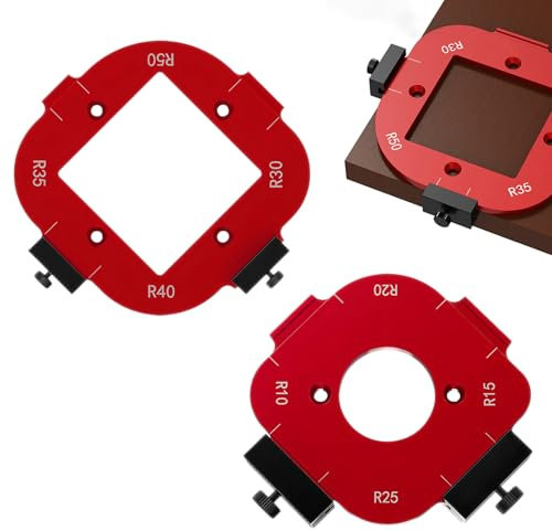2 Pezzi Modello di Fresa a Raggio D'angolo con Raggio R10/15/20/25 e R30/35/40/50, 4 in 1 Dima di Fresatura a Raggio D'angolo per Lavorazione del Legno, Lega di Alluminio Modello di Raggio D'angolo
