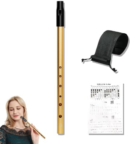 Tin Whistle,Penny Whistles,Irish Tin Whistle D,Premium Six-Hole Penny Slide Whistles,for Beginners Intermediate and Expert Band Performances(Gold)