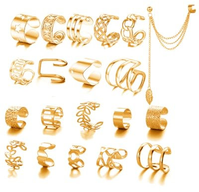 TPZORJX 20pcs Ear Cuff Set Ohrmanschette Ohrringe Clip auf Wickel Ohrring Nicht Piercing Knorpel Manschette Kette Ohrringe Ohrklemme für Damen Einstellbar Schlange Schmetterling Ohr Cuffs