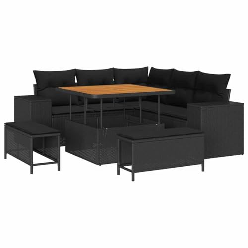 vidaXL Gartensofa-Set mit Kissen 8 pcs Schwarz Poly-Rattan, Alfresco Sitzgelegenheit, modern, stabil, modular, leicht, UV-beständig, Lounge Set für draußen, Garten Couch
