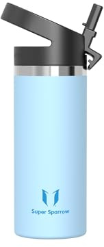 Sparrow Kinder Trinkflasche Edelstahl 500ml Thermosflasche mit Strohhalm | Isolierbecher Thermosflasche Wasserflasche Edelstahl, Auslaufsicher & Spülmaschinenfest, BPA-frei, Heiß & Kalt für Alltag