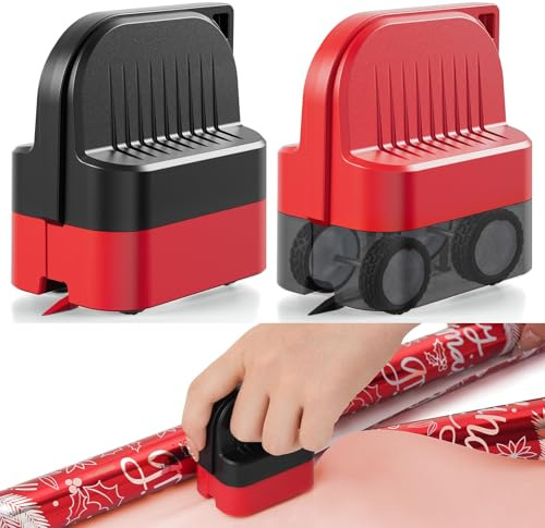 SINZONEU® 2er-Pack Geschenkpapier-Schneider mit Rädern - Rollenschneider für Gerade Schnitte zu Weihnachten Geburtstag, Für Verschiedene Papierrollen, Mit 2 Wechselklingen