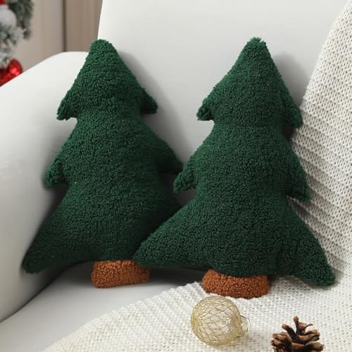 Pipihome Tannenbaum Kissen, 2 Stück Weihnachtskissen mit Weihnachtsbaum Kissen Form, 30 cm Weihnachts Kissens für Weihnachtsdeko Ferienparty Sofa Wohnzimmer Dekoration