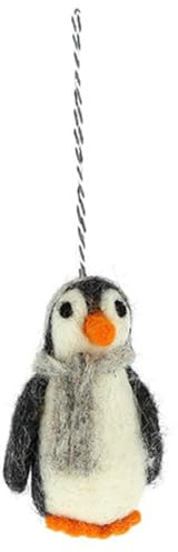 GLOBO Fair Trade Partner Filz Anhänger hangemachter Christbaumschmuck aus Wollfilz Deko Figur Weihnachten Ornament - Handmade in Nepal (Pinguin GRAU)