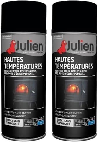 Julien Peinture Aérosol de Protection Hautes Températures - Noir Mat 400ml (Lot de 2)