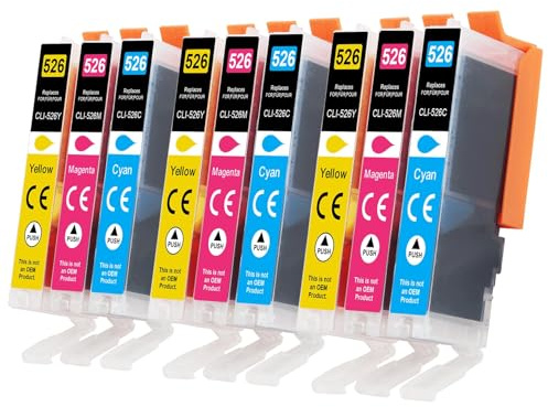 Tinnee 526XL Kompatible für Canon CLI-526 Druckerpatronen Canon MG5350 Druckerpatronen für PPIXMA MG5150 MG5250 IP4850 IP4950 IX6550 MX885 MX715 MG6150, 3 Cyan 3 Magenta 3 Gelb