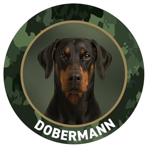 Dobermann Premium Hundeaufkleber - Hochwertige Autoaufkleber mit Schutzlamiat, UV- & witterungsbeständig, Haltbarkeit im Außenbereich 7 Jahre, Ø 10 cm - Made in Germany