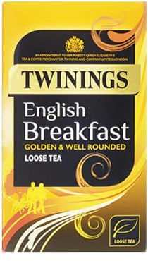 Twinings English Breakfast Loose Leaf Black Tea, 500g (4 x 125g) | Multipack, Black Tea, Full Bodied Blend, Well Rounded, No Added Flavourings, Loose Leaf, Strainer Brewing, Resealable Box