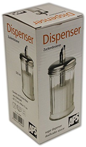 APS 40506 Zuckerdosierer, Ø 7,5 cm, Höhe 17 cm, 320 ml, Behälter aus Glas, Schraubdeckel aus Edelstahl