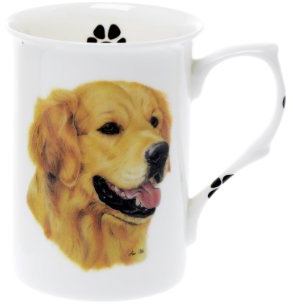 (BB29) SINGLE BONE CHINA BEAKER/ MUG/CUP Golden Retriever dog KIRSTY JAYNE CHINA