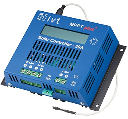 IVT MPPTplus+ Solar Laderegler 12 V 24 V 30 A, MPPT Solar-Controller, automatische Spannungserkennung, für AGM Gel Blei Säure LiFePO4, 70 V Eingang, hoher Wirkungsgrad