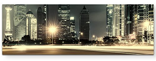 Paul Sinus Art Leinwandbilder | Bilder Leinwand 150x50cm Skyline von Shanghai - China