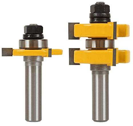 Gasea 2pcs 1/2 Shank Tongue Groove Router Bit Set 3 Teeth T-Shape Wood Milling Cutter Tool Stock Up to 1-1/4
