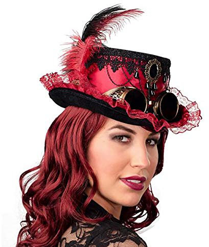 Orlob Gothic-Zylinder, Rot, Damen, Piraten-Fans, Zylinder, Karnevalshut, Halloween, Historisch, One Size Fits Most