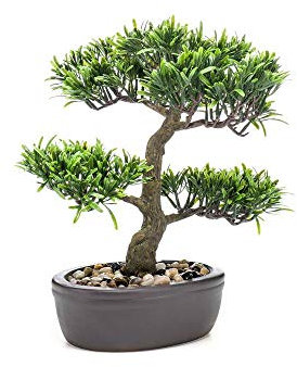 artplants.de Bonsai Podocarpus Goya, 30cm - Kunst Bonsai in Schale, Grün