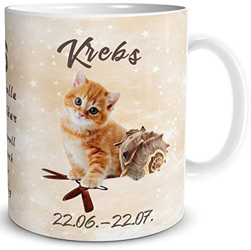 TRIOSK Tasse Katze lustig mit Spruch Sternzeichen Krebs Katzenmotiv Geschenk für Katzenliebhaber Geburtstag Frauen Freundin