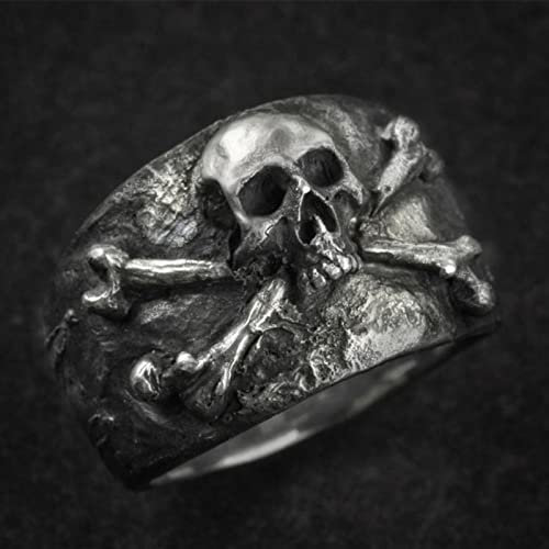DAOMEI Vintage Crossbones Pirate Skull Ring Männer Silber Farbe Biker Ringe