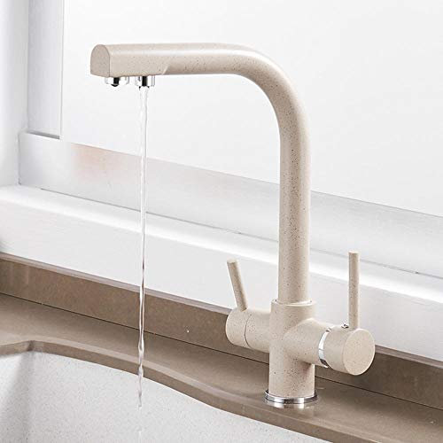 3 wege wasserhahn Kupfer, wasserhahn küche beige, für doppelwaschbecken, mischbatterie küche, wasserhahn filter für trinkwasser, Küchenarmatur, küchenarmatur mischbatterie