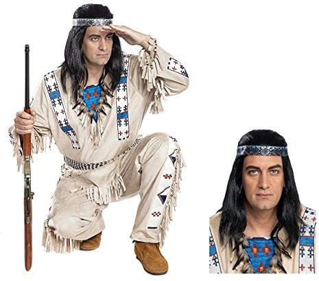 Maskworld Winnetou Kostüm mit Perücke - Indianer Western - Größe: XXL - Lizenz-Kostüme aus den Karl-May-Filmen für Karneval und Motto-Party