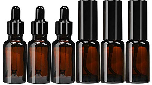6 x 30 ml braune Sprühflasche aus Glas mit Pipette und Sprühkappe.