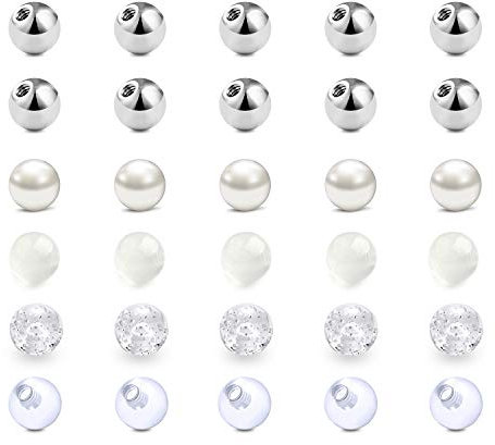 vcmart Piercing Kugeln Set 1,2mm Gewinde Edelstahl 3mm Ersatzkugel Schraubkugeln Plastik Glitzer Lippenpiercing Kugeln