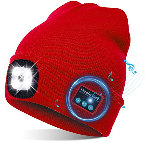 TAGVO LED Mütze Kappe Bluetooth 5.0 Mütze, Integrierter Stereolautsprecher & Mikrofon, Winter Warm Gestrickte Beleuchtung Drahtlose Bluetooth Headset Musik Hut für Laufen Wandern Herren Damen