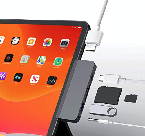 Hyper - HyperDrive Hub USB-C 6 en 1 pour iPad Pro/Air – Prise Audio 3,5 mm, USB-A, SD, Micro SD, USB-C, HDMI – Gris sidéral HD319B-GRAY