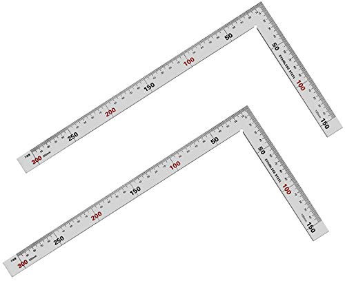 Quadratisches Lineal in L-Form, 2 Stück, Zimmermannswinkel, 150 x 300 mm, Tischlerwinkel aus Edelstahl, quadratisches Lineal, rechtwinklig, 90 Grad für Ingenieur, Tischler und Handwerker