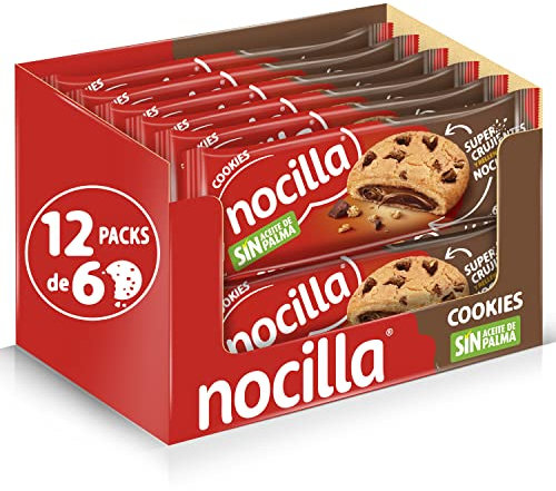 Nocilla, Cookies, Original, Galletas con gota de chocolate rellenas con crema de cacao con avellanas - 12 Packs de 6 Unidades - 1440g