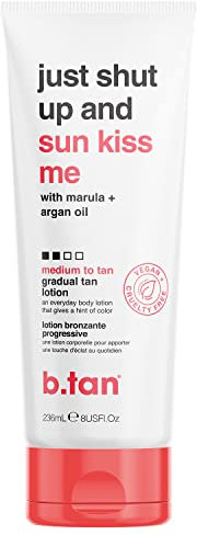 b.tan Medium Gradual Self Tanning Lotion | Just Shut Up and Sun Kiss Me Everyday Glow Lotion - Develop a Bronzed Glow, Sunless Tanner Infused With Marula + Argan Oil, 236ml