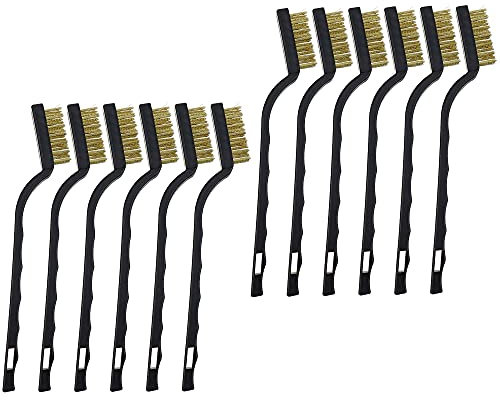 PLCatis Small Wire Brush 12-Pack Mini Brass Wire Brushes Set 17cm Handy Size Efficient Small Cleaning Metal Copper Bristle Brush for Cleaning Rust Paint Weld Splatter BBQ Grill