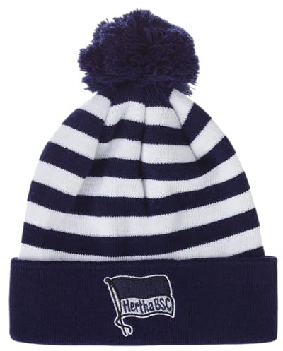 Hertha BSC Berlin Bommelmütze Streifen Navy-weiß | Mütze + Lesezeichen Wir | Mütze mit Bommel | Strickmütze | HBSCB