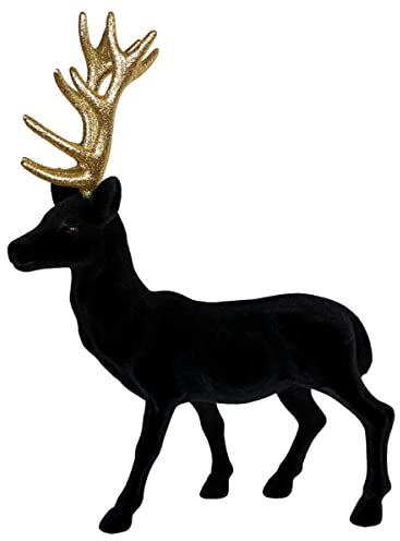 Horror-Shop Schwarzer Samt beflockter Hirsch 30cm