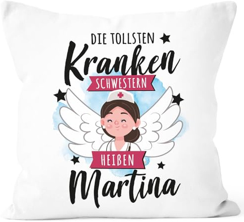 SpecialMe® Kissen-Bezug Krankenschwester mit Namen personalisierte Geschenke Danke Sagen Baumwolle Dekokissen Weiss 40cm x 40cm