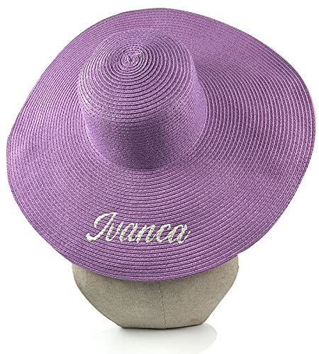 Chapeau de paille brodé personnalisé à large bord pour femme, violet, 6, 49