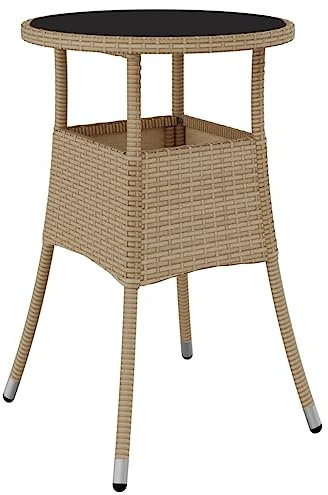 vidaXL Gartentisch Garten Esstisch Terrassentisch Gartenmöbel Tisch Outdoor Balkontisch Außentisch Ø60x75cm Hartglas Poly Rattan Beige