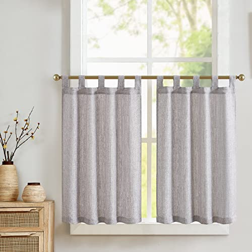 Vangao Scheibengardinen mit Schlaufen Modern Küche Hellgrau Bistrogardine 2er Set 70Bx60H cm Landhausstil Gardinen Kurz Halbtransparente Leinenoptik Küchengardinen Kinderzimmer Wohnwagen Kurzstores