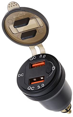 eMagTech Motorrad DIN Buchse Dual USB Ladegerät Adapter Kompatibel mit BMW Kompatibel mit Ducati 12V-24V Zigarettenanzünder Stecker mit LED