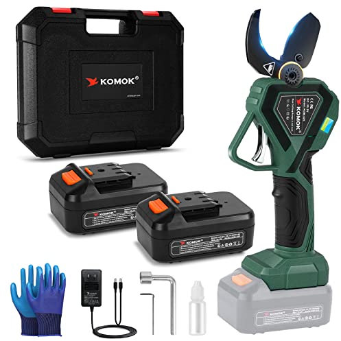 42mm Akku Elektrische Gartenschere Astschere mit Farbige LED-Anzeige, KOMOK 25.2V Elektrische Astschere mit 2pcs 2Ah Akkus/DLC-Beschichtung/Bürstenloser Motor 800W/8-10 Stunden Laufzeit