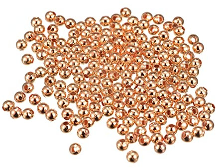 sourcing map 1000Pcs Smooth Round Spacer Beads, 4mm Spacer Loose Ball Beads Tiny Spacers for Jewelry Making Bracelet DIY, Rose Gold